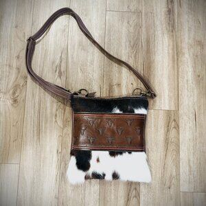 DCD “Shania” Tricolor Cowhide + Buffalo Skull Leather Crossbody | NWOT